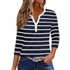 YUTILA Maglietta da donna a righe maniche a 3/4, scollo a V, in cotone, a maniche lunghe, basic casual, Streetwear Henley, blu scuro e bianco., S