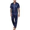 Reliwel Pigiama da Uomo Pigiama Uomo Seta in Raso Manica Corto con Bottoni Estivo Set Pigiami Due Pezzi Classic Camicia da Notte Elegante Sleepwear