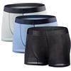 Minghe Boxer da uomo, sexy, trasparente, in seta ghiacciata, invisibili e sottili, leggeri, traspiranti, asciugatura rapida, senza cuciture, confezione da 3 Noir+bleu+gris Clair S