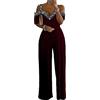 shownicer Tuta con Pantaloni Lungo Vestito Abito Cerimonia da Donna Elegante Casual Party B Vino Rosso S