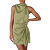 ORANDESIGNE Vestito Donna Elegante Cerimonia da Sera Festa Satinato Lavoro Ufficio Halterneck Mini Abito Una Spalla Vestiti Senza Maniche Corto Vestitino Cocktail Formale Prom Verde XS