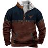 Generisch Giacca in pile da uomo Western Cowboy Bull Head Print Pullover 1/4 cerniera colletto alto a maniche lunghe country felpa vintage maglione invernale harajuku stampa con tasche maglione da