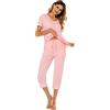 Ietaoo Pigiama Donna,Completo Sportivo Donna Tute da Ginnastica Estiva Cotone 2 Pezzi Homewear Manica Corta T Shirt+ 3/4 Pantaloni Tute Sportiva Casa Pigiama Set