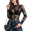 Avidlove Camicia a Maniche Lunghe in Pizzo da Donna, Stile Casual, Elegante, Sexy, con Collo a Fascia, Ideale per Matrimoni