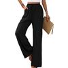Yeenily Pantaloni da Donna Gamba Larga Solido Sciolto Palazzo Pantaloni Eleganti Vita Alta Pantaloni Leggeri Casual Pantalone Lunghi con Tasche (Nero, XL)