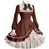 Generic Abiti gotici vintage da donna UK Vintage Gothic Dress medievale Lolita Dress Bow dolcevita con maniche a tromba Abito da festa vittoriano Halloween strega costumi da ballo abito da strega, Marrone, M