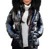 PAIDAXING Cappotti da donna UK in pelliccia sintetica con cappuccio lucido piumino con tasca caldo spesso trapuntato piumino parka imbottito con zip intera capispalla da donna corto slim fit solido