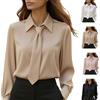 Generic Camicia da donna con bottoni con cravatta elegante slim lavoro lavoro a maniche lunghe in raso camicetta - elegante casual ufficio cravatta top
