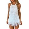 Generic Abito da donna anni 20 Gatsby 1920 vestiti da donna nero abito a frange da donna per ballare abito da flapper corto Charleston costume da carnevale scollo a barchetta carnevale a frange, bianco, M