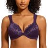 MELENECA Donna Reggiseno Taglie Forti Pizzo Chiusura Anteriore Non Imbottito Cinghie Imbottite con Ferretto Violett 3B
