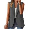 nicticsi Blazer Senza Maniche da Donna Tinta Unita Business Gilet con Bottone Singolo e Tasca Falsa Elegante Moda Scollo a V Gilets Casual A Grigio XL