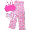 Shekini Costume da bagno da ragazza, 3 pezzi, stampato, set bikini a vita alta con pantaloni copricostume, Rosa caldo, 10 anni