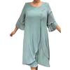 shownicer Vestito Donna Elegante Abito Cerimonia Vestiti Lungo Autunno Manica a 3/4 Abiti Curvy A Verde XXL
