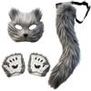 Zanisouta Costume di carnevale da donna con maschera a forma di lupo e gatto, costume per carnevale, cosplay, orecchie di gatto, coda di gatto, outfit divertente, maschera in pelliccia sintetica con