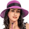 S.ROMZA Sun Cappello di Paglia per Le Donne con Cordino a Vento Ampio Brim Pieghevole Beach Cappelli Donna UV 50 + Protezione Viaggi Cappello Estivo Visiera Cappello Nodo di Prua