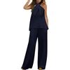 MJGkhiy Tuta da Cerimonia Donna Eleganti Senza Maniche Camicia + Pantaloni Set Trasparente Larghi Curvy Completo Abito da Sera in 2 Pezzi Completo Cerimonia Donna Curvy