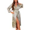 FEOYA Vestaglia da donna in seta satinata, leggera, lunga, in raso, sexy, scollo a V, da sposa, per feste, da donna, grigio., M