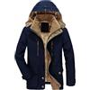 Generic Parka da uomo invernale militare spesso giacca militare con zip intera cappotto con cappuccio in cotone caldo medio lungo capispalla, Blu, XXL