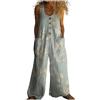 Gienslru Salopette Donna Estiva in Lino 2026 Tuta Intera Boho Chic Stampa Pantaloni Gamba Larga Jumpsuit Baggy Mare e Vacanza Vintage Curvy Taglie Forti con Tasche (M,09)