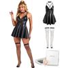 ohmydear Abito Donna in Ecopelle Lucida - Vestito Corto A-Line Scollo a V con Halter - Clubwear Elegante per Feste e Discoteche - Intimo Taglie Forti S-4XL - Confezione Regalo Inclusa