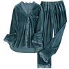Zanisouta Pigiama da donna in flanella, in pile, in mussola, tinta unita, in velluto, oro ispessito, in due pezzi, con maniche lunghe, cardigan e pantaloni da notte, O verde, m