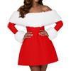 Generisch Abito natalizio da donna, a maniche lunghe, in velluto, con collo in pelliccia, elegante linea ad A, per feste, bellissimo abito di Natale, O rosso., L
