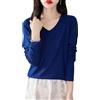 Chanyarn Donna 100% Lana Merino Maglie Termiche Maglietta Scollo a V Manica Lunga Viaggio Escursionismo T-Shirt Termiche Base Layer (Navy Blue,L)