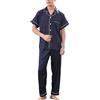 Rojeam Pigiama Uomo Seta Set Pigiama da Uomo Pigiami Due Pezzi con Bottoni Aperto Davanti Camicia da Notte, Blu Marino, Taglia L