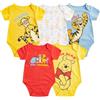Disney Winnie the Pooh - Body a maniche corte per neonati e neonati, confezione da 5, Arancione/Blu/Bianco/Rosso/Giallo, 9 Months
