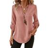 shownicer Camicia Donna Camicetta Manica A 3/4 Elegante Blusa Scollo A V Camicetta Casual Tinta Unita Camicie Tunica Top B Rosa M