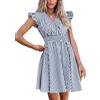 CUPSHE Mini abito da donna con scollo a V, maniche svolazzanti, a righe e punto smock in vita, abito corto estivo da cocktail, M