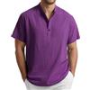 Enlision Camicia Uomo di Lino Cotone Maniche Corte Camicie Collo Coreana Casual Estiva Elegante Maglietta Serafino Tinta Unita vestibilità Ampia S-4XL