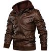 FSFA Giacca in Pelle con Cappuccio da Uomo Inverno Caldo Zipper Manica Lunga Trench Coat Giacca Cargo Vintage Collo Alto Classico Metà Lungo in Pelle Giacca, Taglia unica, Z#3-Marrone, S