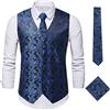 Oanviso Gilet da Suit da Uomo Classico Paisley Jacquard Panciotto Slim Fit Monopetto Gilet 3 Pezzi Gilet Set (Gilet da Abito+Cravatta/Papillon+Fazzoletto) Elegante Formale Gilet A Blu XL