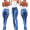 ORANDESIGNE Pantaloni a Vita Alta con Fondo a Campana Svasati Casual da Donna Jeans Skinny in Denim con Fondo Largo Y2K Streetwear A Blu Scuro L