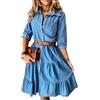 shownicer Abito in Denim da Donna con Scollo a V Vestito in Denim Elegante Moda Blu Casual Abiti con Bottoni A Blu XXL