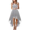 Onsoyours Abito in Pizzo Donna Elegante Vestito Chiffon Cocktail Lungo Tinta Unita Vita Alta Abiti da Sera Sexy da Cerimonia B Grigio S