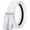 Pengchang Cinture for jeans in vera pelle da uomo con fibbia automatica for il tempo libero bianco nero(115cm,White)