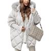 nicticsi Giubbotto Corta da Donna Invernale Caldo Cerniera Cappotto Patchwork di Peluche Casuale Vintage Outerwear con Tasca Giacche Polsini a Maglia E Bianco XXL