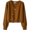 Dninmim Cardigan da donna con bottoni obliqui con scollo a V maglione a maniche lunghe maglione sciolto in cashmere solido lavorato a maglia, Giallo limone, Taglia unica