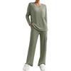 Generico Set di Donna Due Pezzi Manica Lunga Tuta Completo Elegante Pigiami Due Pezzi Loungewear Pullover e Pantaloni da Casa Autunnale Invernale Primavera Maglione Outfits Lavorato in Tinta Unita (Z-Green, L)