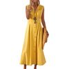 ORANDESIGNE Donna Vestiti Estivi Scollo V Senza Maniche Sciolto Casual Vestito Dress in Lino Vestiti Eleganti Tinta Unita Lungo Vintage Estate Vestito C Giallo M