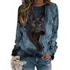 Onsoyours Donna Invernale Corto Felpa Donna Maglione Gatto Carino Stampa Animalier Stampa 3D Modello di Gatto Girocollo A Righe Maglione Lungo Maglione Famiglia Manica Lunga (M, H Blu)