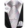 Hi-Tie - Set di cravatte in seta da uomo Rosa Blu Nero, 4 pezzi, con fazzoletto da tasca quadrato e gemelli, clip e spilla per matrimonio, M