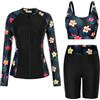 GRACE KARIN Costume da bagno da donna, 3 pezzi, con reggiseno integrato, a maniche lunghe, con cerniera frontale, per spiaggia e surf, Fiore nero., M