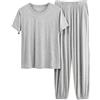 Uwdiohq Set da Donna Taglie Forti, alla, Tinta Unita, Maniche Corte, Maglietta, Top E Pantaloni della Tuta. Vestitino Erotico (Light Ashy, XXXXL) Pigiama Caldo Cotone con Bottoni Cotton Pjs