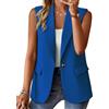 nicticsi Blazer Senza Maniche da Donna Tinta Unita Business Gilet con Bottone Singolo e Tasca Falsa Elegante Moda Scollo a V Gilets Casual A Blu XL