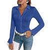 Oanviso Camicia Plissettata Donna Manica Lunga Curvy Elegante Cerimonia Camice Avvitata Casacca Slim Fit Camicetta Blusa Aderente Chemisier Estiva Tessuto Morbido a Blu XS