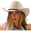 DRESHOW Cappello da Cowboy Donna Classico Cappello Western Retro a Tesa Larga con Fibbia e Cintura Cappelli Fedora in Feltro Arrotolati Unisex