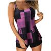 Generico Tankini Donna Contenitivo Costumi Bagno Mare Curvy Piscina Costume Bikini Vita Alta Elegante Taglie Forti Combinazione Colori Vivaci Adatto a Forme